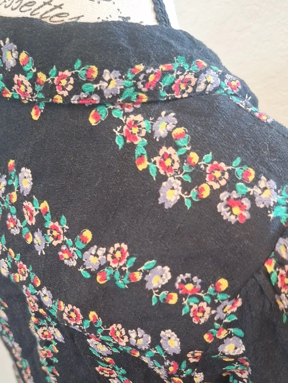 Free People Dark Romance Black Floral Long Sleeve Mini Dress Size XS